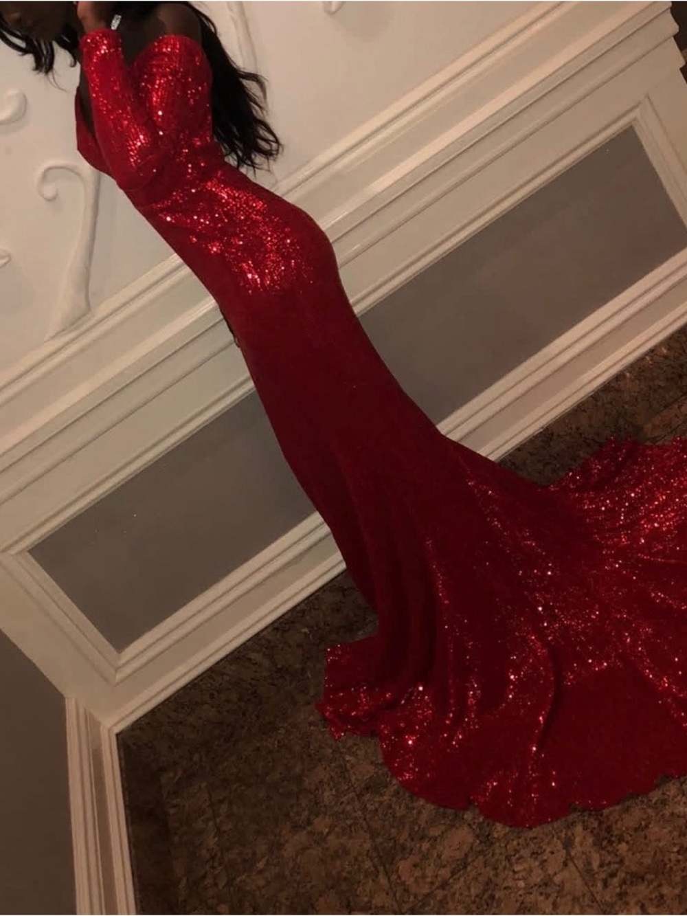 Abyss By Abby Red Sequin Off-Shoulder Mermaid Prom Dress